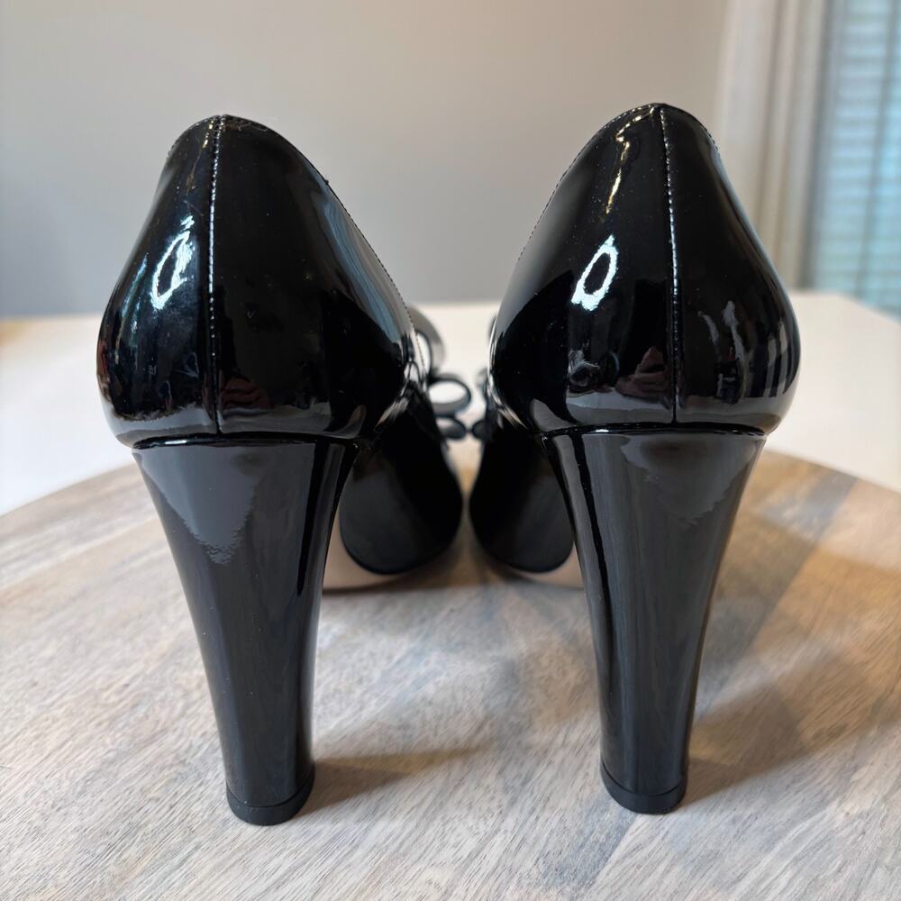 Valentino Garavani Black Patent Leather Bow Peep Toe Pumps 37.5 US 7.5 Italy - Picture 7 of 12